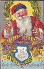 Tipsy Drinking & Cigar Smoking Santa Multi-Colored Hat 1909 Emb. Postcard