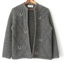 Vtg Saks Fifth Avenue Open Cardigan 100 Wool Gray Embellishments Size S