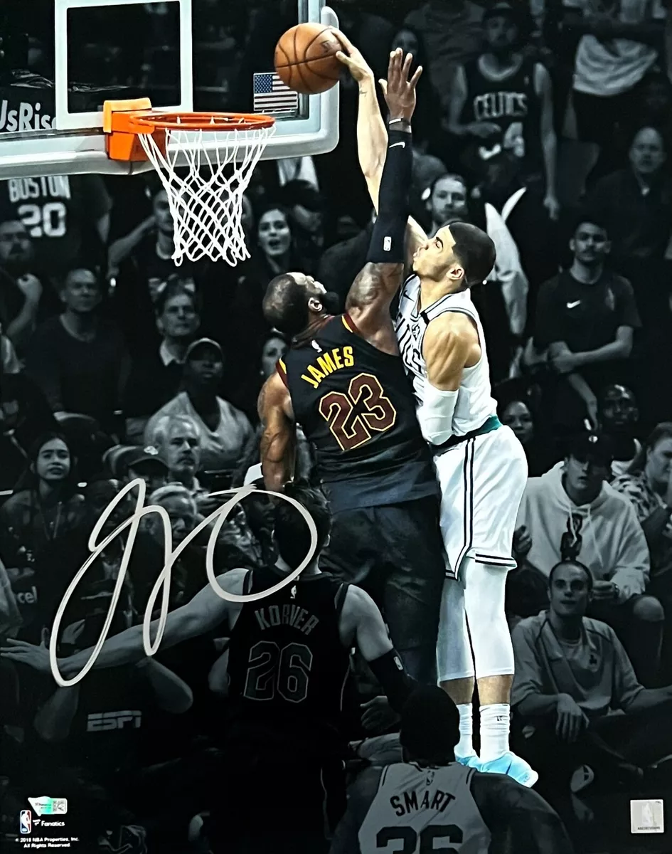 Jayson Tatum Celtics Signed Dunk Over LeBron James Spotlight 16x20 Fanatics