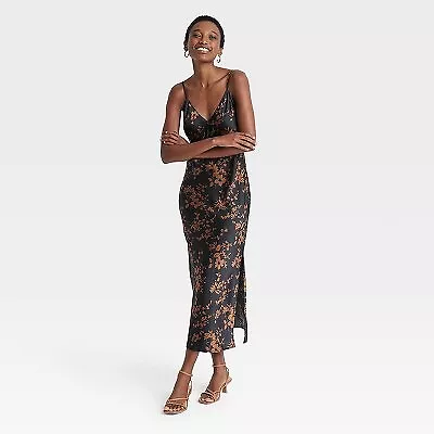 Women's Maxi Slip Dress - A New Day Black Floral L