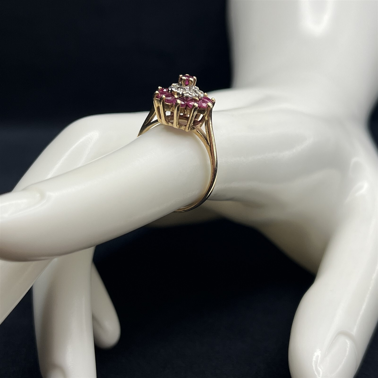 Princess Ruby & Diamond Royal Crown Flower 10K Ye… - image 2