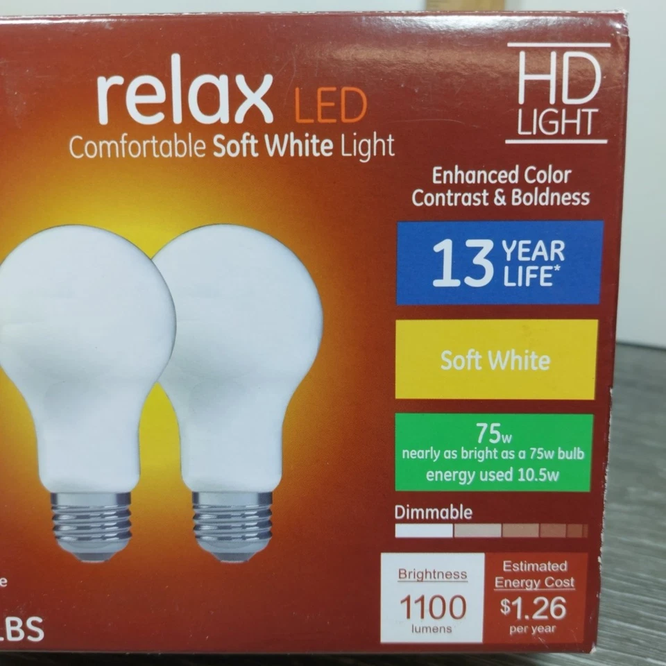 GE Relax 75-Watt EQ A19 Soft White Dimmable LED Light Bulb (2-Pack) Medium Base - Image 2 of 4