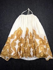 H&M Halter Maxi Dress Womens Small White Gold Boho Pleated Paisley Modern Party