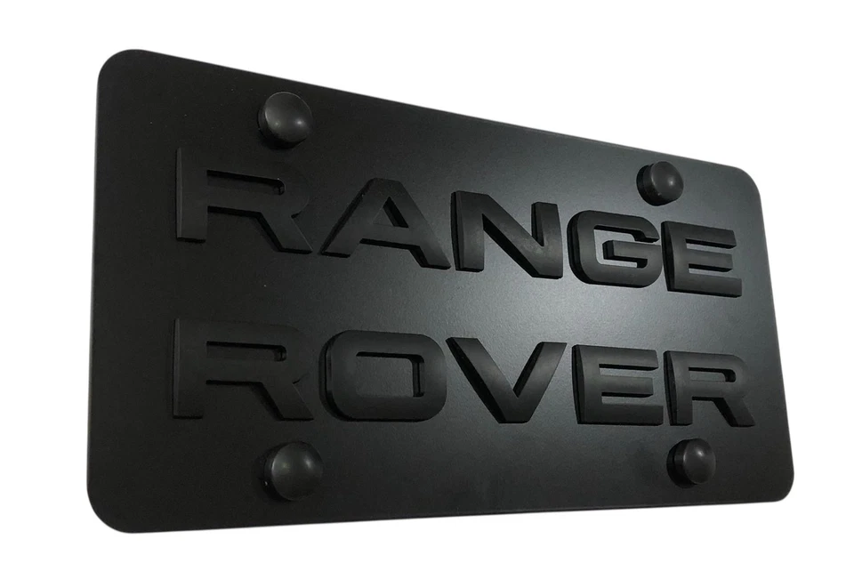 3D Range Rover Emblem Stainless Steel Front Black License Plate Frame W/ Caps - Image 2 of 4