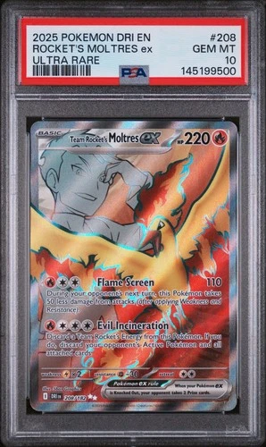 2025 Pokemon Destined Rivals Team Rocket's Moltres Ultra Rare 208/182 PSA 10