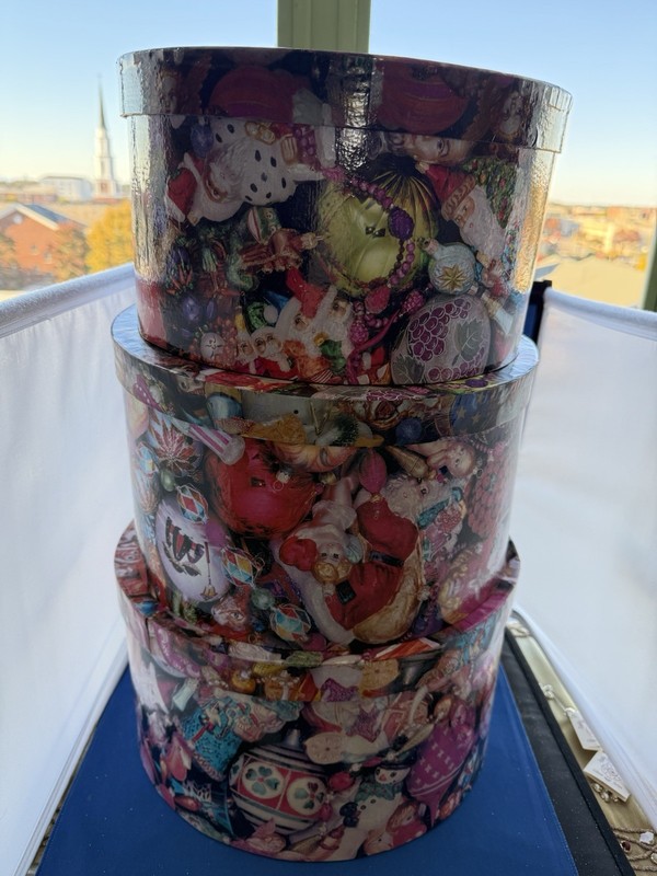 Christopher Radko Vintage 1997 Kaleidoscope Set Of 3 “hatboxes” Great Storage