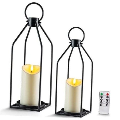 Modern Christmas Farmhouse Lantern Decor with Waterproof Flameless Candle &
