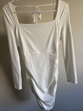 Shein Small White Dress Fitted Long Sleeve Tie Back Women's