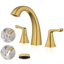 KENES Brushed Gold Bathroom Faucet 3 Hole 2 Handle Widespread