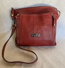 Vtg TIGNANELLO Red Pebble Leather Crossbody Bag Purse Built In Organizer Wallet