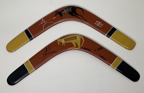 Set of 2 Vtg Bill Onus Aboriginal Boomerangs Australian Artist Signed Kangaroo