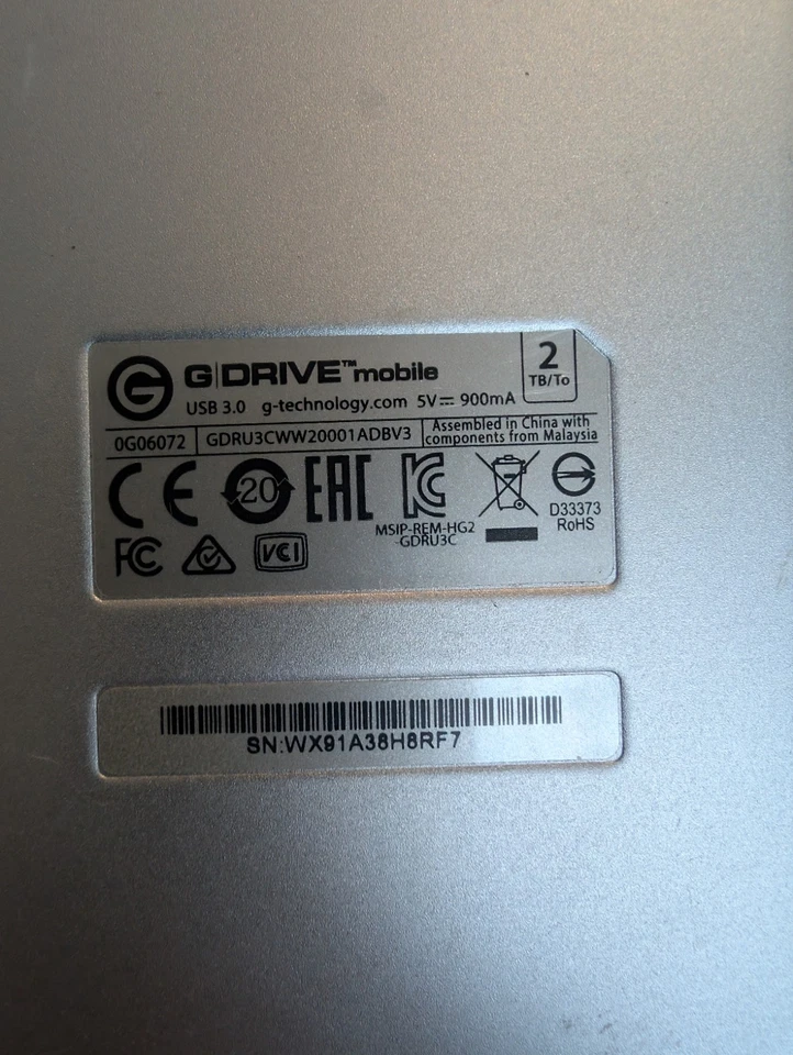 G Drive 2TB Portable Hard Drive, please read descripton  - Image 4 of 4