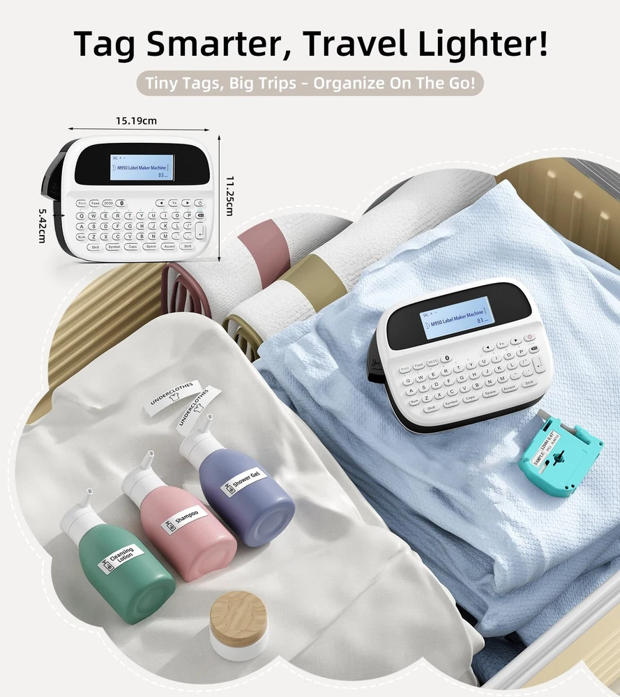 Portable Rechargeable Label Maker Machine with Waterproof Tapes