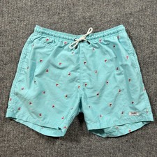 Trunks Surf  Swim Co Mens Swim Trunks Size L Aqua Flamingo Print Mesh Lined