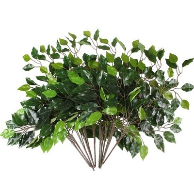 12 Pcs Ficus Tree Leaves Branches Artificial Greenery Stems Spring Silk Green...