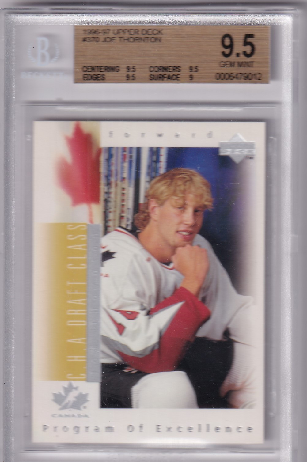 1996-97 Upper Deck Joe Thornton Program of Excellence BGS 9.5
