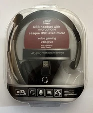 NEW Cyber Acoustics AC-840 Black/Gray USB Headset w Microphone - Gaming