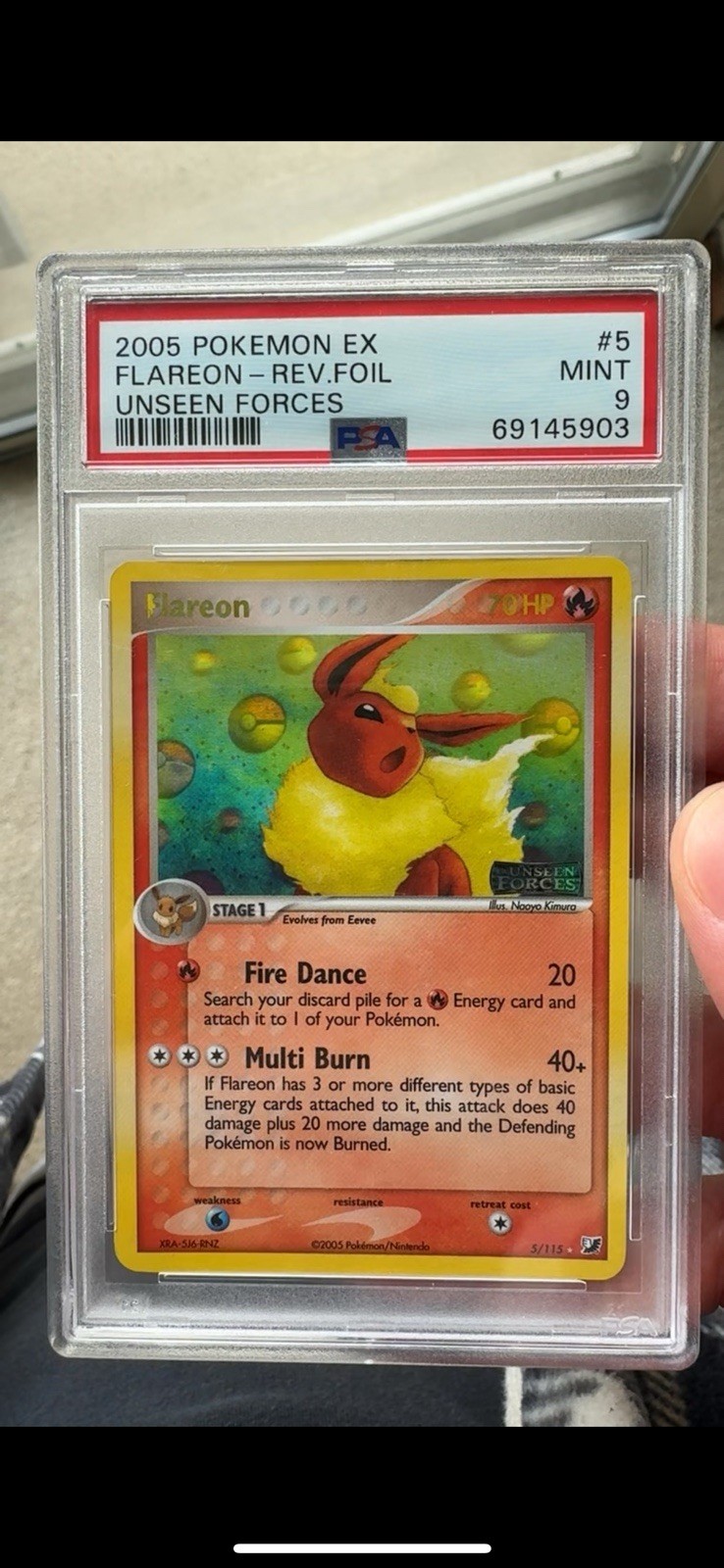 FLAREON REVERSE HOLO UNSEEN FORCES PSA 9 2005 Low POP 147 flareon #5 Rare