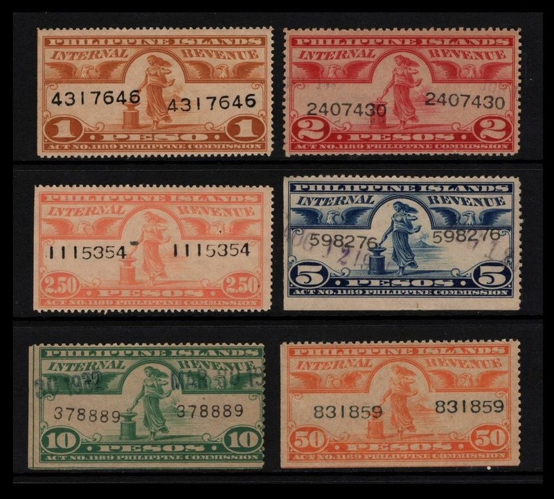 Assorted PHILIPPINES REVENUE FISCAL LARGE FORMAT LOT Six Stamps SEE PHOTOS D-122