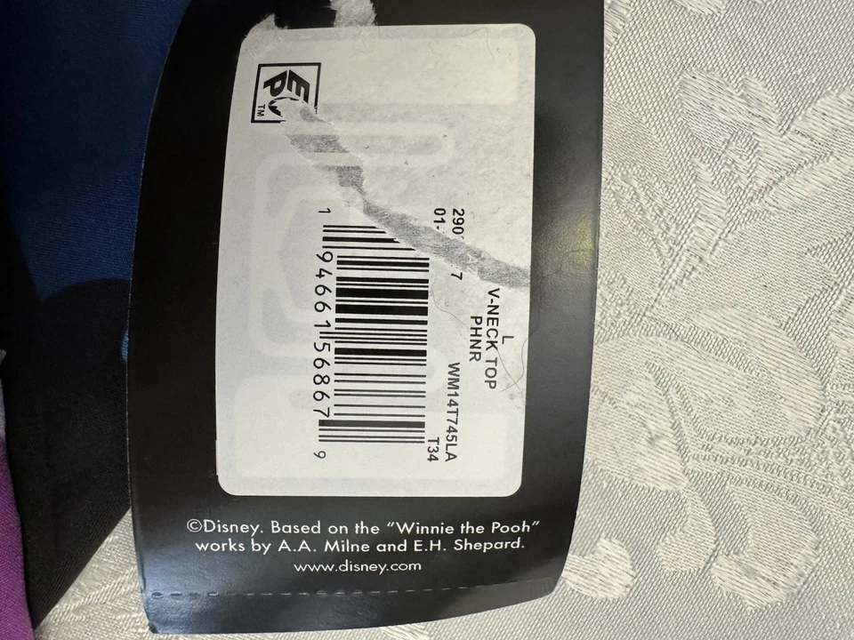 Disney Size Large Eeyore Rain V Neck Scrub Top Winnie The Pooh Purple Blue New - Image 4 of 4