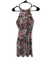 Bar III Floral Sleeveless Fit & Flare Dress Multicolor Sz XS Halter Neck Swing