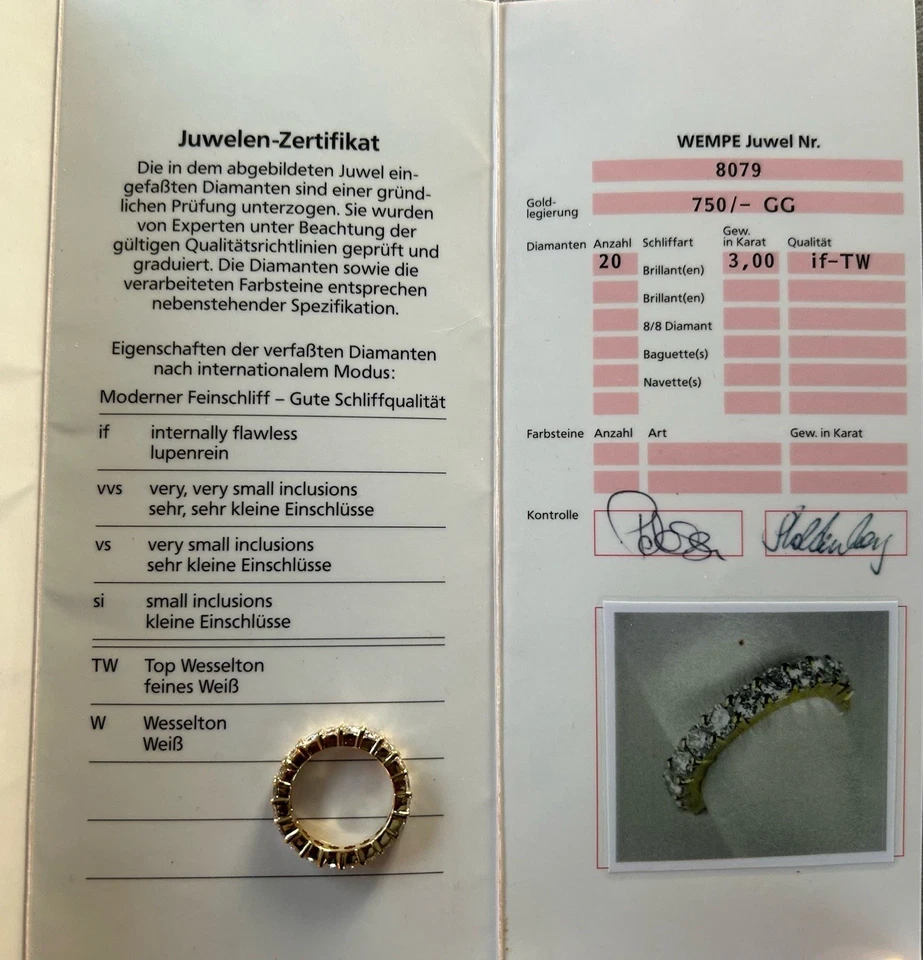 Brillant Ring komplett Brillanten, insg. 3ct. IF-TW, 750 GG, Ringgröße 53,5 - Bild 3 von 3