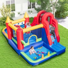 9-in-1 Kids Inflatable Bounce Castle Water Slide Splash Pool w/ 735W Blower