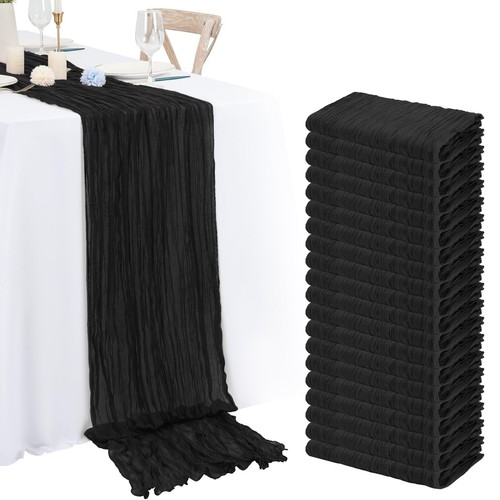 20 Pack 10Ft Black Cheesecloth Table Runner Boho Romantic Gauze Table Runner Che