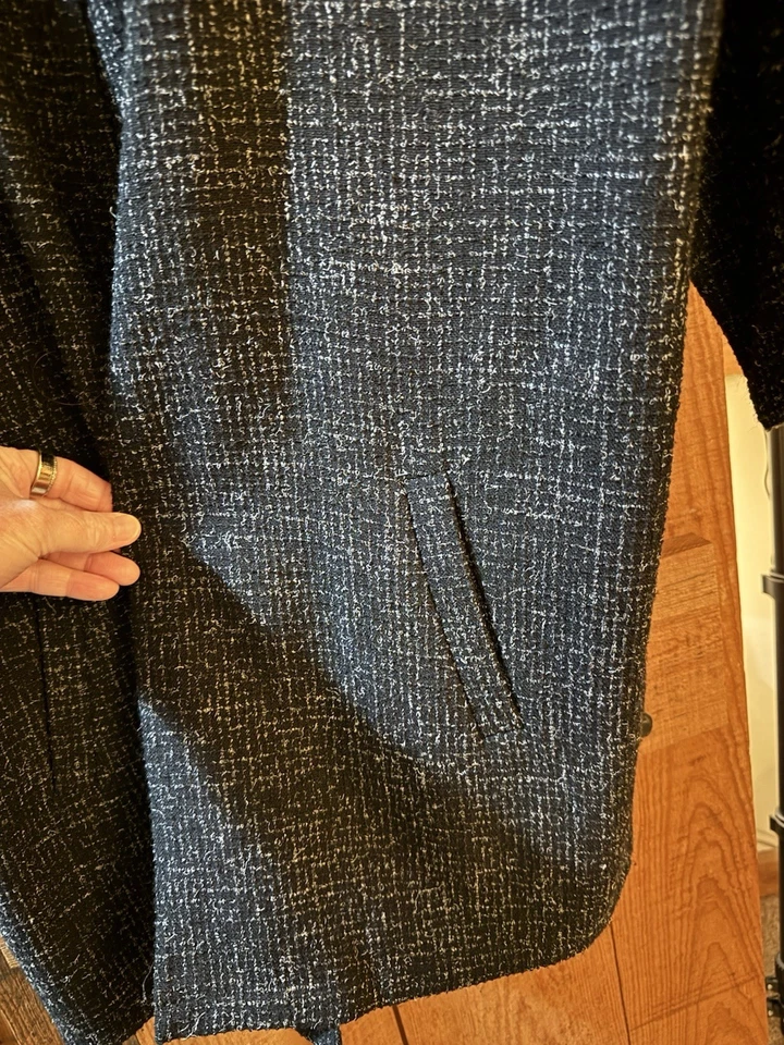 Chaqueta Blazer Para Mujer Eileen Fisher Tweed Brezo Negro Blanco Frente Abierto Grande Foto 4 de 4