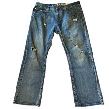 Flypaper Jeans Mens 38x32 Blue Bootcut Distressed Streetwear Y2K Skater