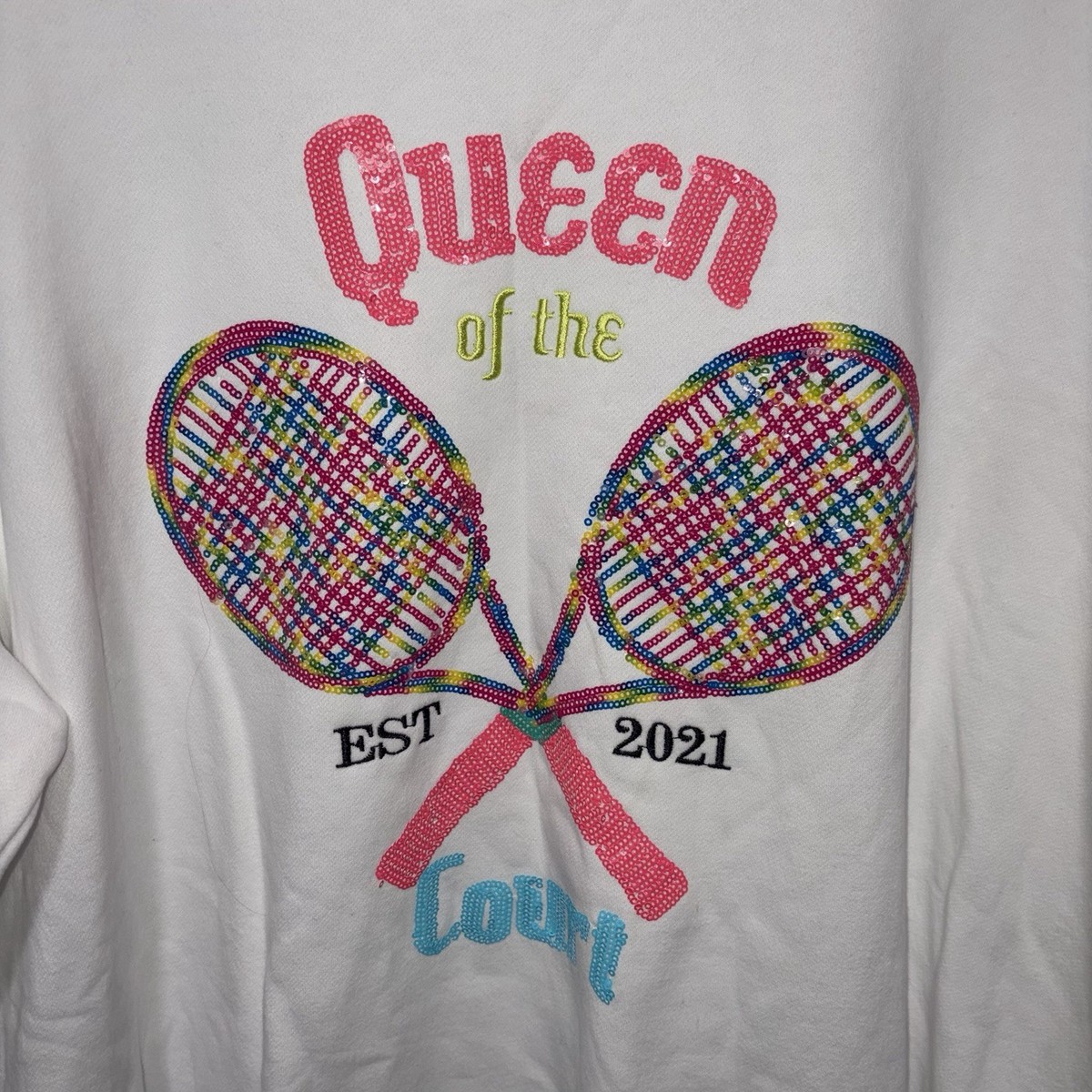 Queen of Sparkles Queen of the Court Tennis Sequin Sweatshirt XL View 3