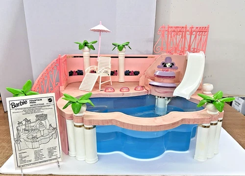 Vtg 1993 Mattel Playset Barbie Fountain Pool WORKING RARE W/ BOX & INSTRUCTIONS