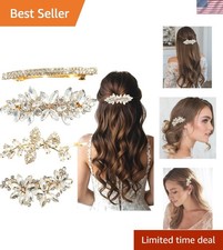 Timeless Floral Rhinestone Hair Clips Set   Gold Barrettes for Weddings  More