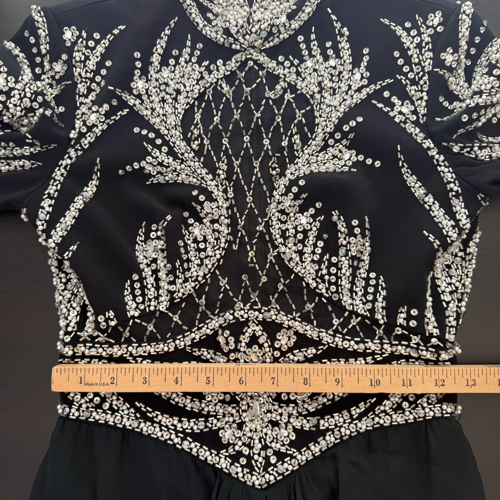 Vintage Oleg Cassini Black Tie Maxi Dress Womens 4 Black Beaded Embellished Silk