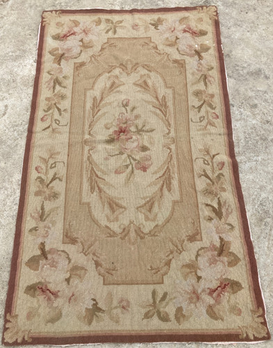 Vintage French Floral Needlepoint Handmade Multicolor Rug Wool Carpet 139x82 cm