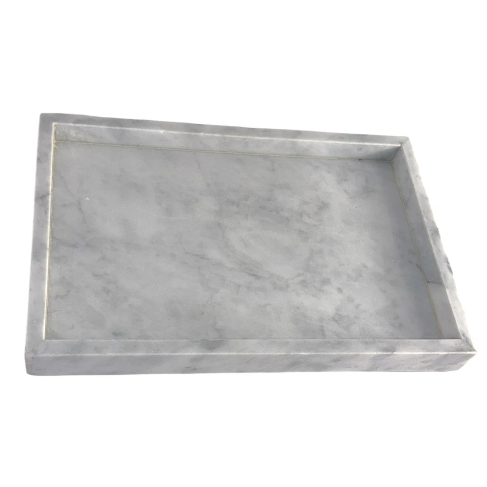 Solid Marble Vanity Tray – White Gray Carrara-Style Rectangle Stone Organizer - Image 4 of 4