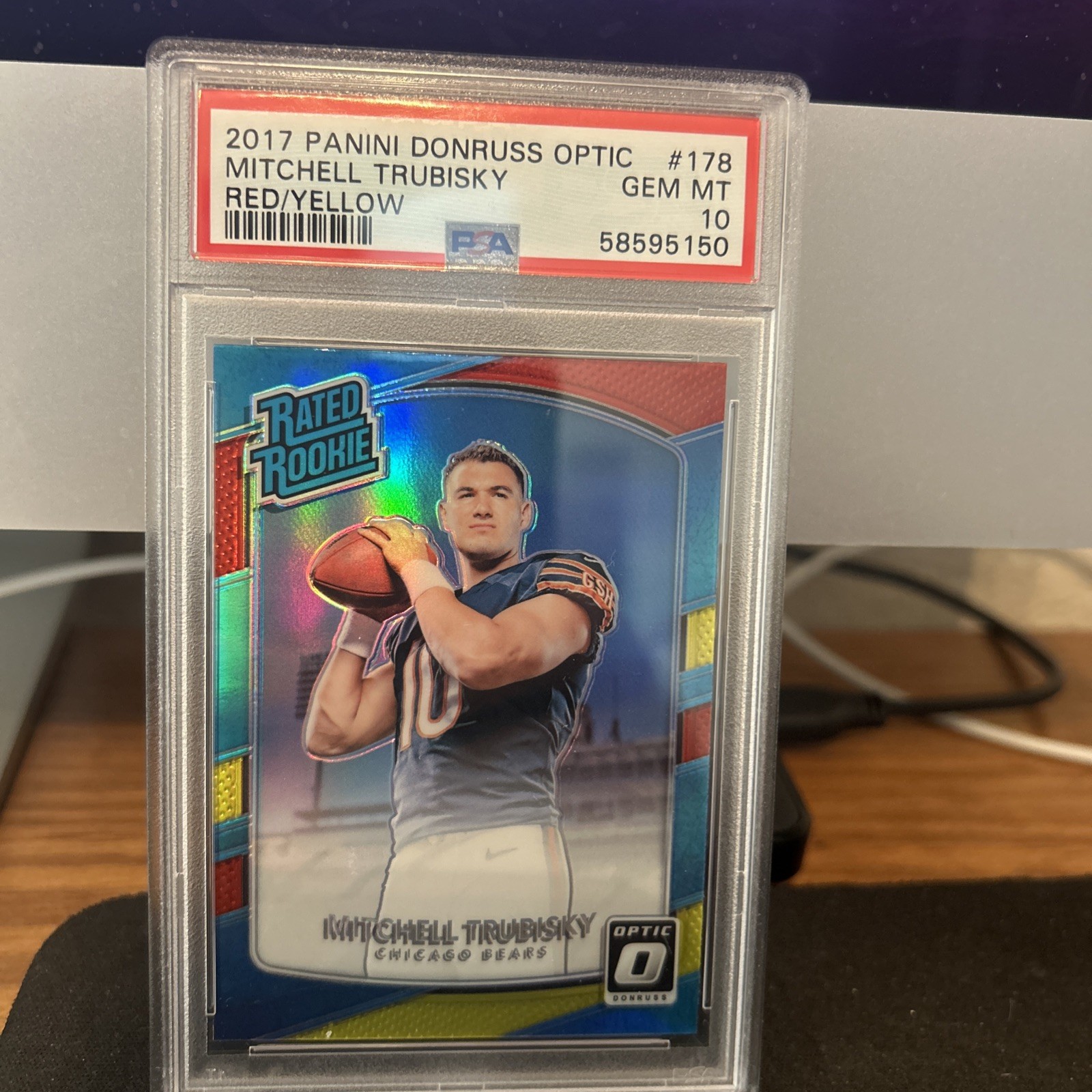 MITCHELL TRUBISKY 2017 Donruss Optic #178 Red & Yellow Holo Rated Rookie-PSA 10