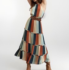 Farm Rio X Anthropologie Colorblock Shimmer Maxi Dress Women’s Size Medium