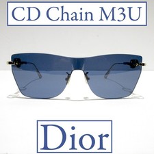 Dior CD Chain M3U B0B0 Sunglasses Men's Square Shield Frame Gold Arms 140mm