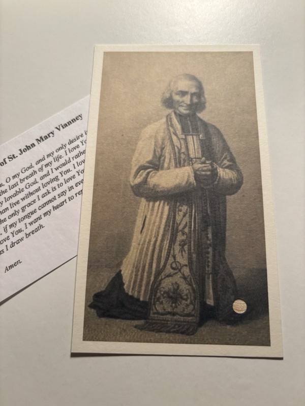 St.John Vianney Holy Card w/Relic & Prayer