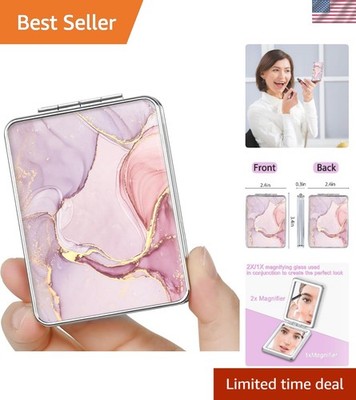 Art Deco Double-Sided Pocket Mirror - Portable Magnification for Makeup