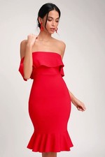 NWT Lulus Confidence Boost Red Off-the-Shoulder Bodycon Small Party Sexy Dress