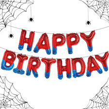 Spider Theme Happy Birthday Letter Balloons Banner, Red and Blue, Party Decorati