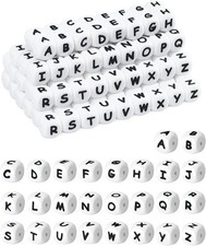 130Pcs Silicone Letter Beads, 12mm A-Z Alphabet Beads,Square Bead for Bracele...