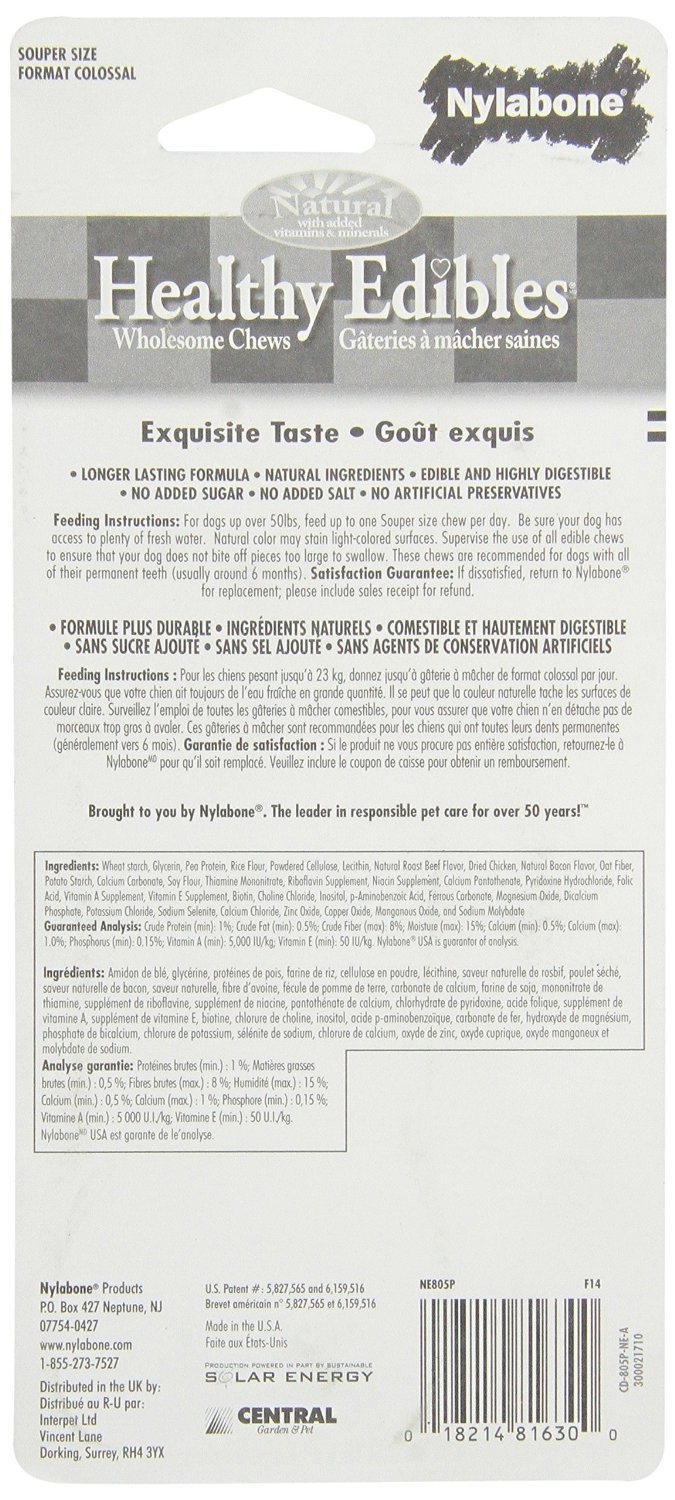 Nylabone Healthy Edibles Roast Beef Flavored X-Large Bone  Dogs over 50 Pounds
