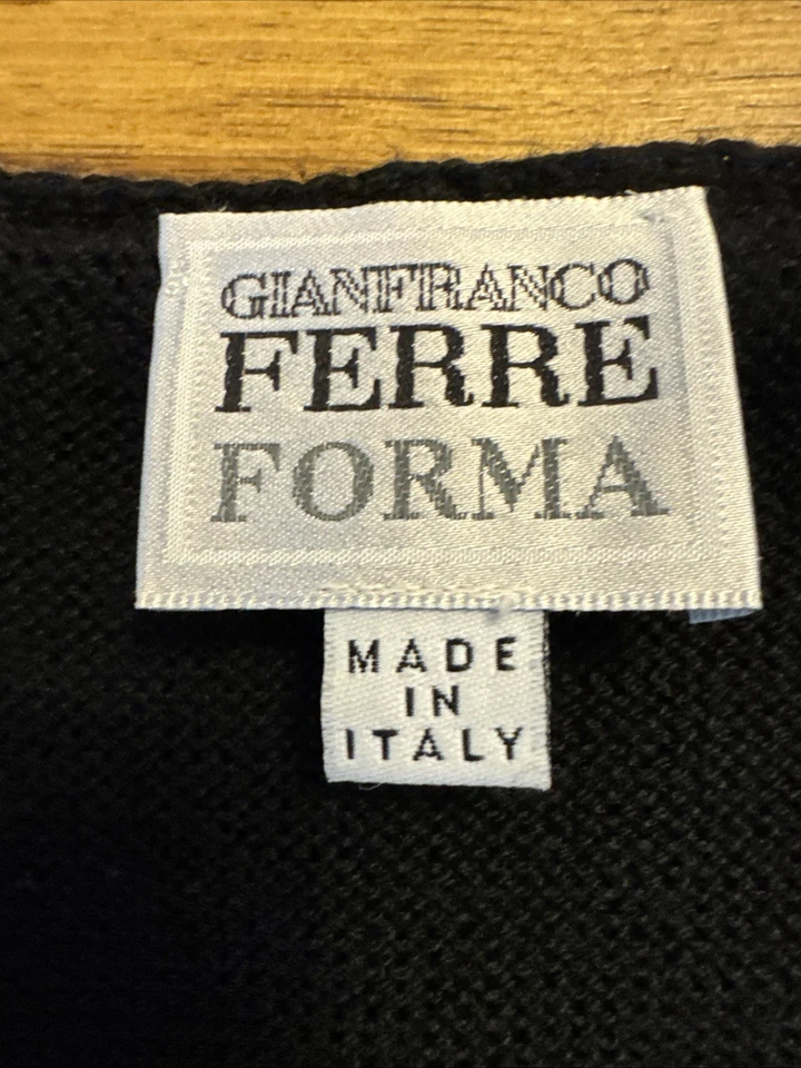 GIANFRANCO FERRE Forma Black Wool Blend Fur Accent Sweater Made In Italy Sz 16 - Image 3 of 4