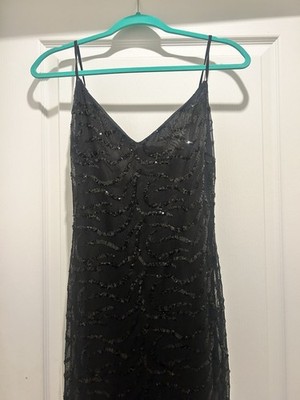 open lace back dress Long Black Prom Dress with Contrasting Beads -PromGirl Black / Small