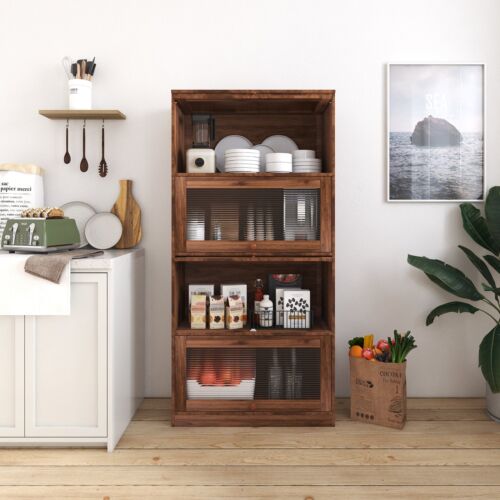 Bookcase Contemporary Closed Back Glass Doors Office Storage Cabinet Floor-to-Ce