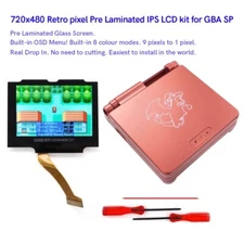 Drop in V5 IPS Game Boy GBA SP Backlight Pre Laminated Screen +Charizard Shell