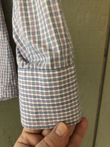 Brunello Cucinelli Slim Fit Button Up Shirt Men Size Medium M Purple White Plaid - Picture 5 of 9